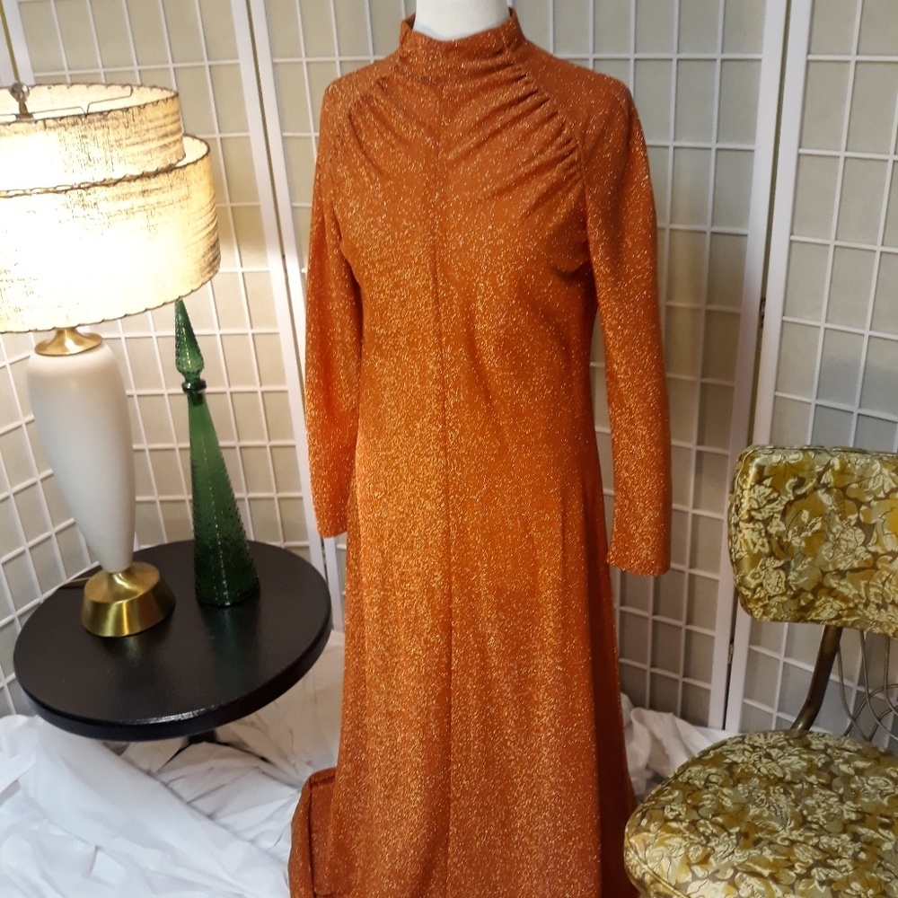 Vintage long sleeve orange evening gown Sz 8